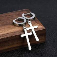 Thumbnail for Jesus Cross Piercing Surgical Metal Huggie Earring