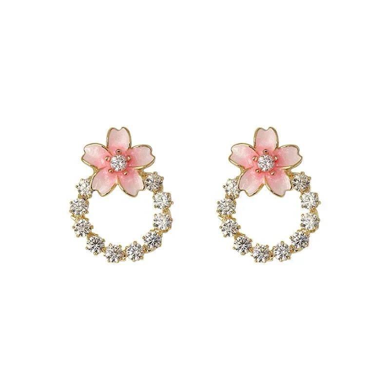 Peach Colour Round Crystal Korean earring