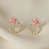 Thumbnail for Peach Colour Round Crystal Korean earring