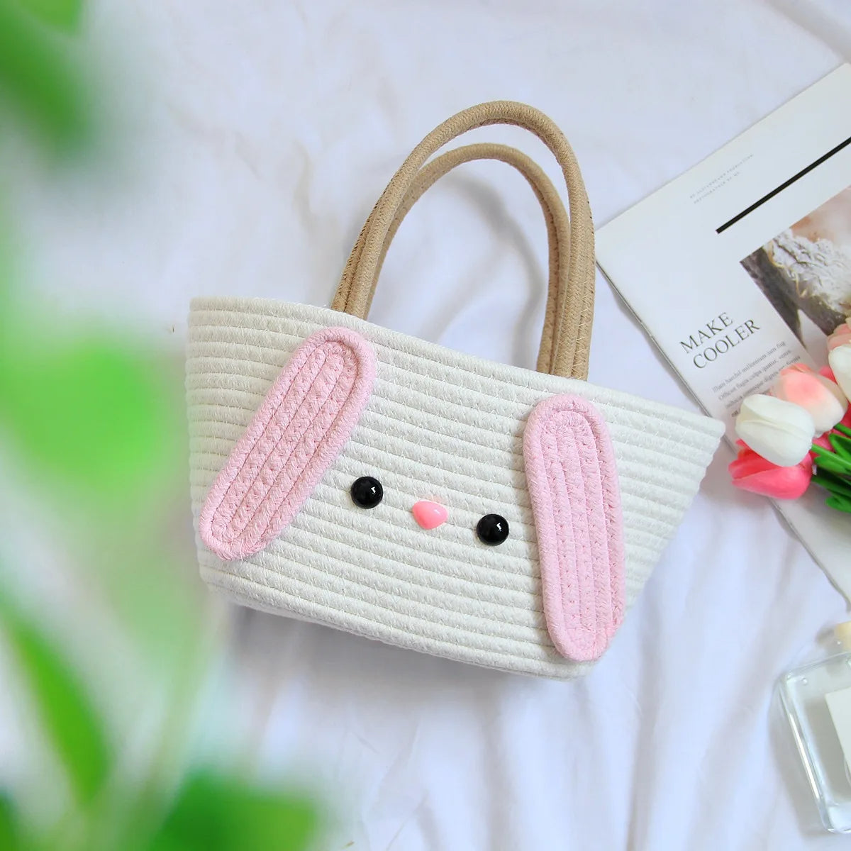 Super Cute Basket Woven With Cotton Rope (Pink)