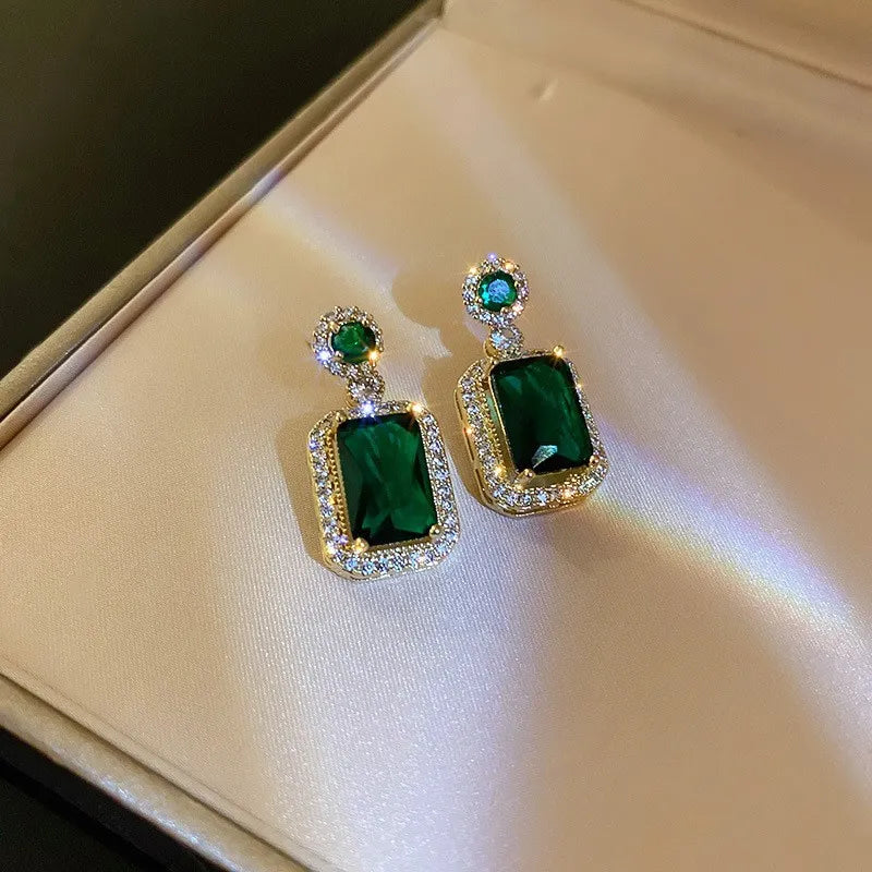 Green color Zircon embossed Women Earrings