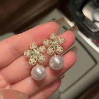 Thumbnail for Crystal Flower Shape Korean earring