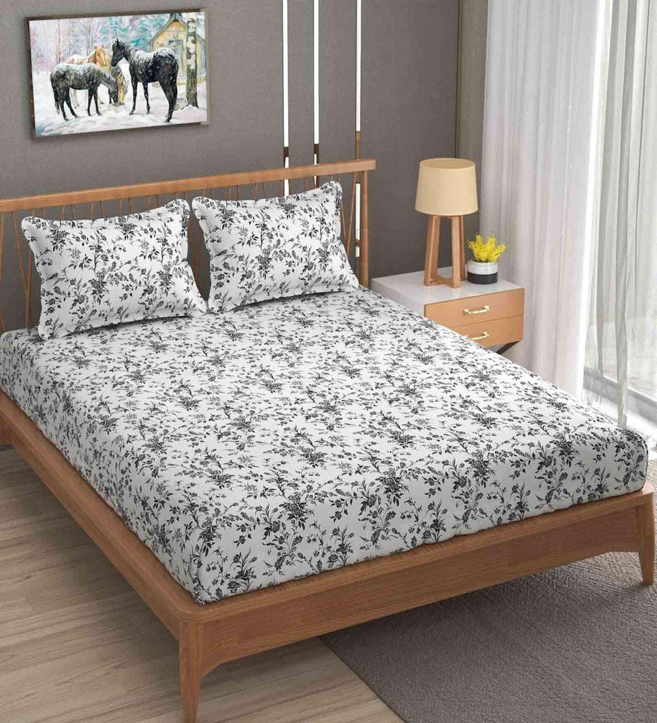 Queen Size Elastic Fitted Double Bed Bedsheet 144 TC