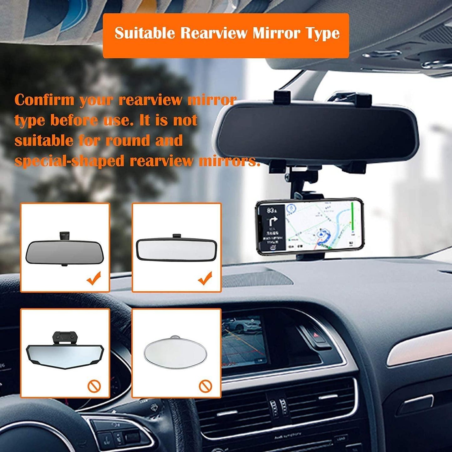 Rearview Mirror Phone Holder with Adjustable Clips
